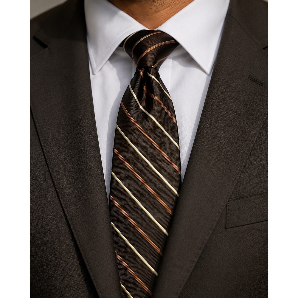 Lanvin Paris Brown Striped Designer Tie Made in France Necktie